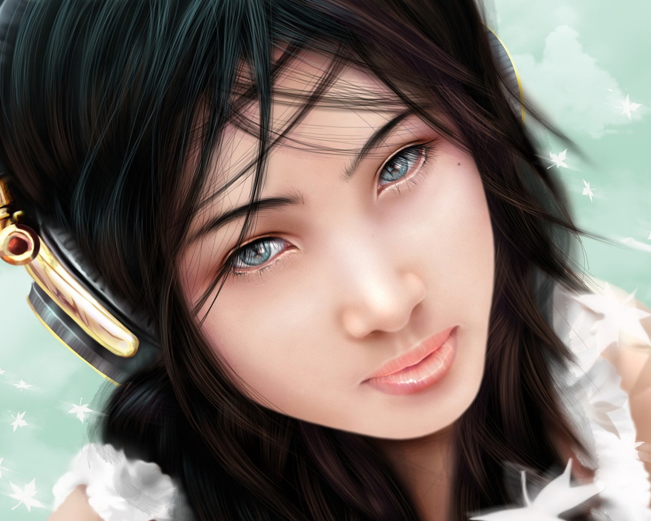Girl with headphones for 1280 x 1024 resolution