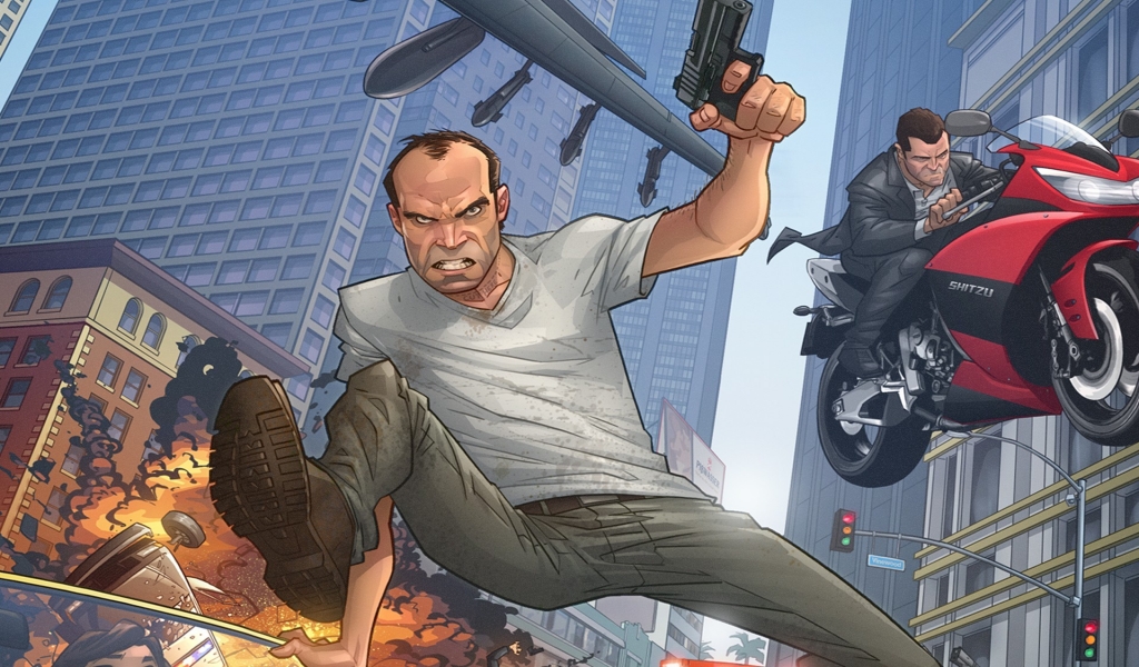 Grand Theft Auto V Game Poster for 1024 x 600 widescreen resolution