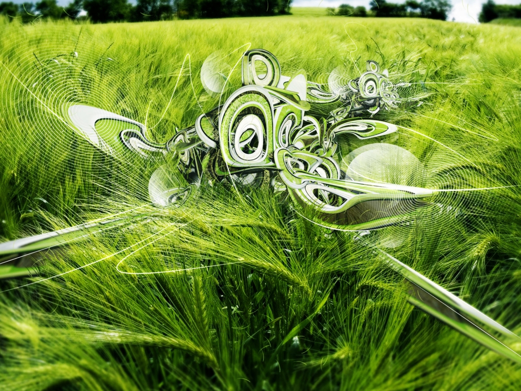 Green 3D Wheat for 1024 x 768 resolution