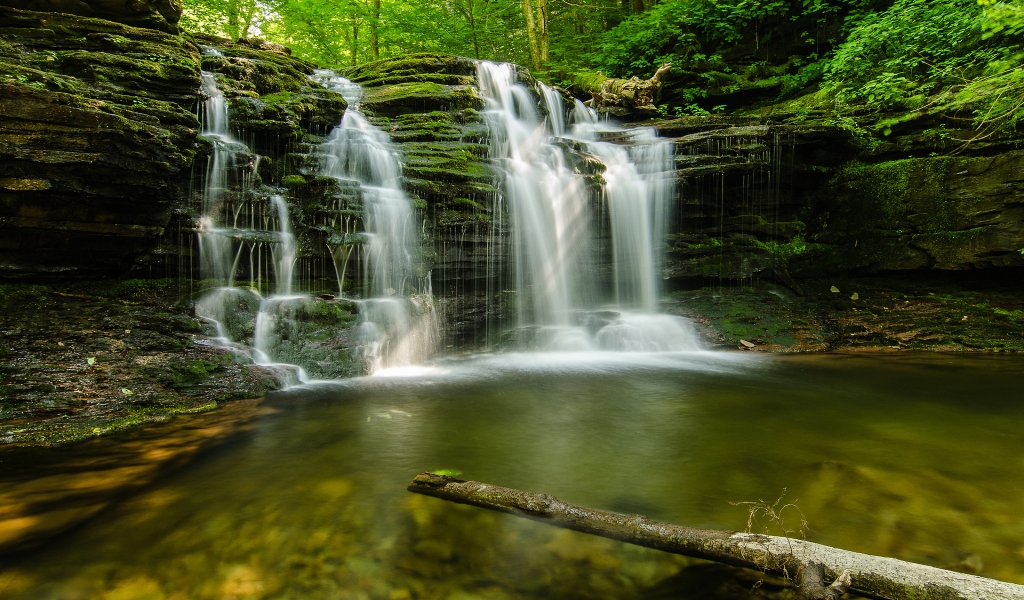 Green Forest Waterfalls for 1024 x 600 widescreen resolution