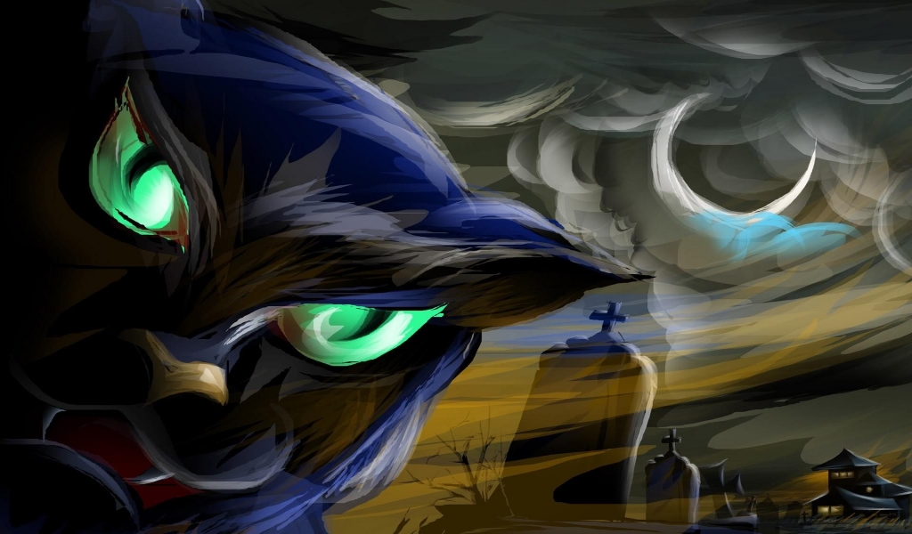 Halloween Black Cat Illustration for 1024 x 600 widescreen resolution