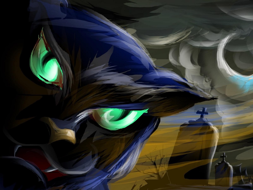 Halloween Black Cat Illustration for 1024 x 768 resolution