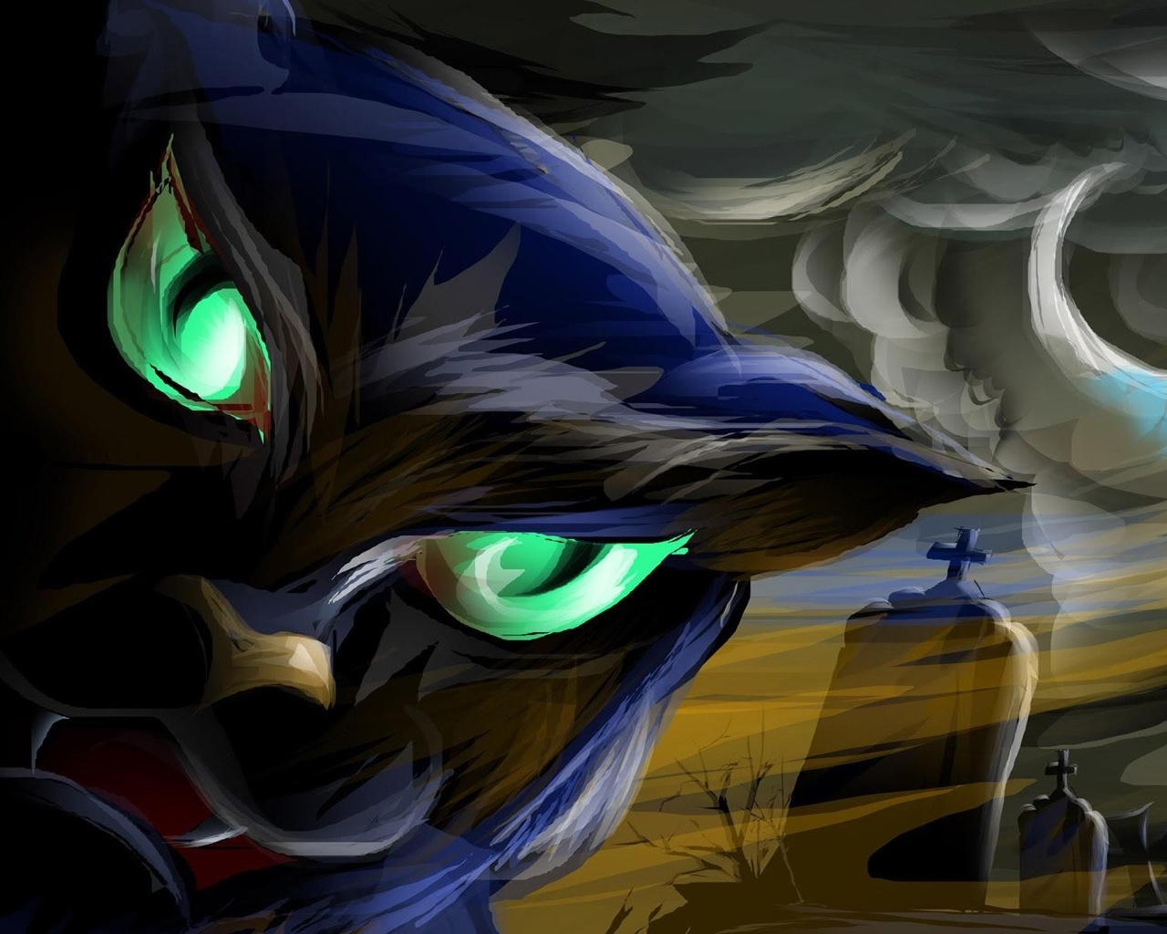 Halloween Black Cat Illustration for 1280 x 1024 resolution