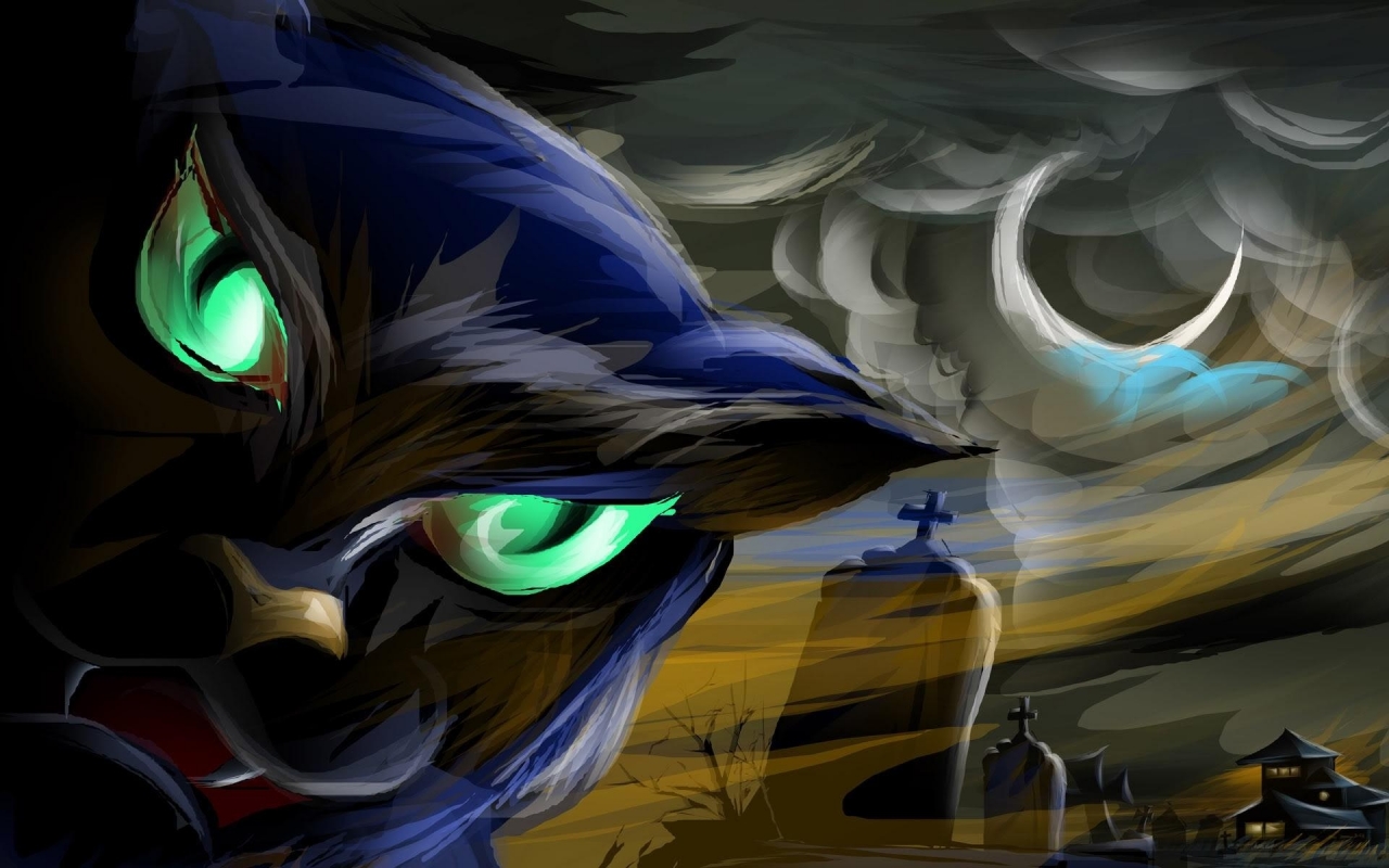 Halloween Black Cat Illustration for 1280 x 800 widescreen resolution