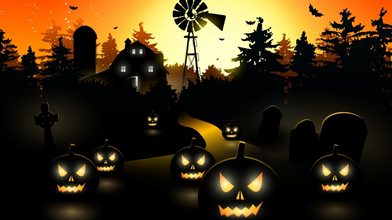 Halloween Black Pumpkins for 1366 x 768 HDTV resolution