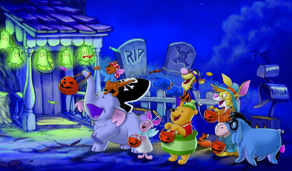 Halloween Winnie the Pooh Friends for 1024 x 600 widescreen resolution