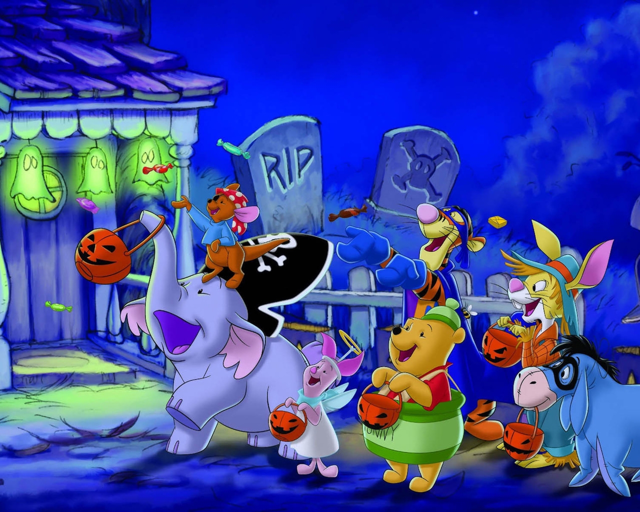Halloween Winnie the Pooh Friends for 1280 x 1024 resolution