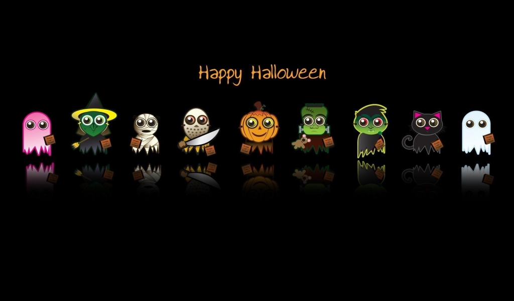 Happy Halloween Characters for 1024 x 600 widescreen resolution