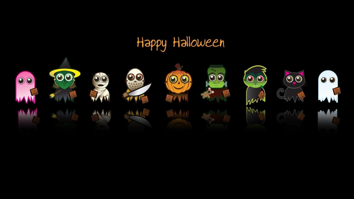 Happy Halloween Characters for 1366 x 768 HDTV resolution