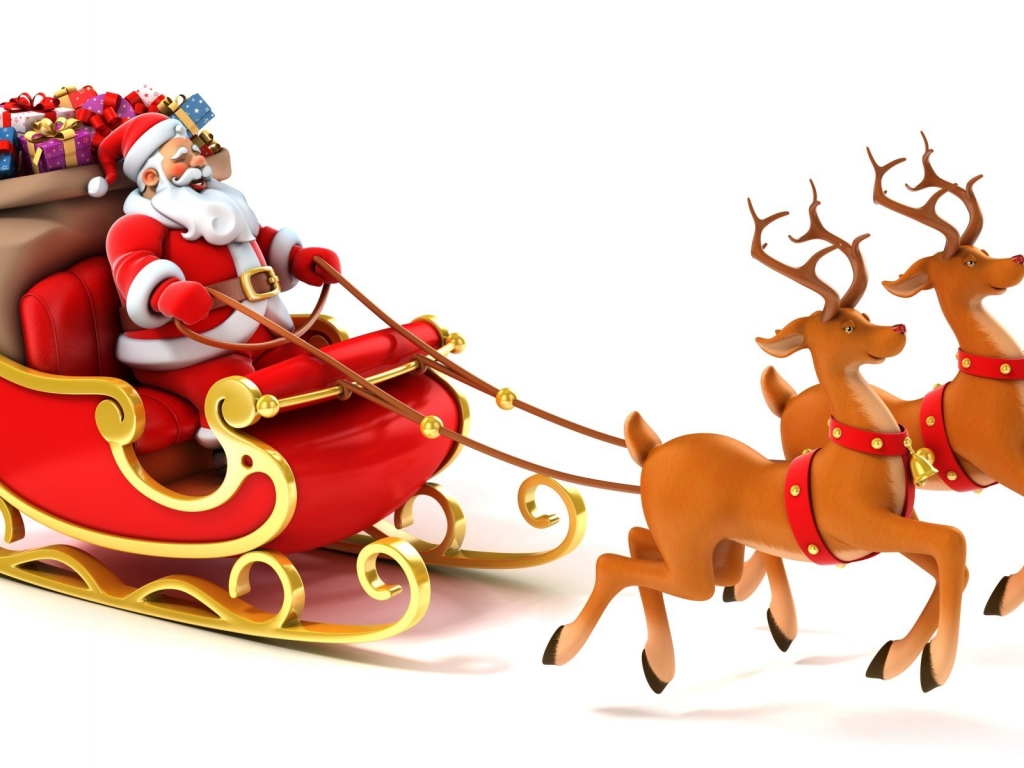 Happy Santa and Reindeer for 1024 x 768 resolution
