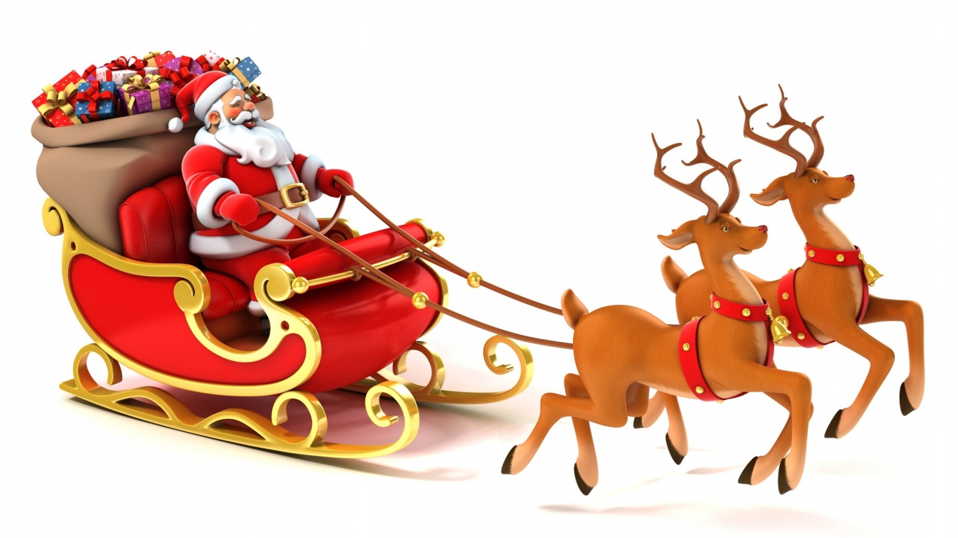 Happy Santa and Reindeer for 1366 x 768 HDTV resolution