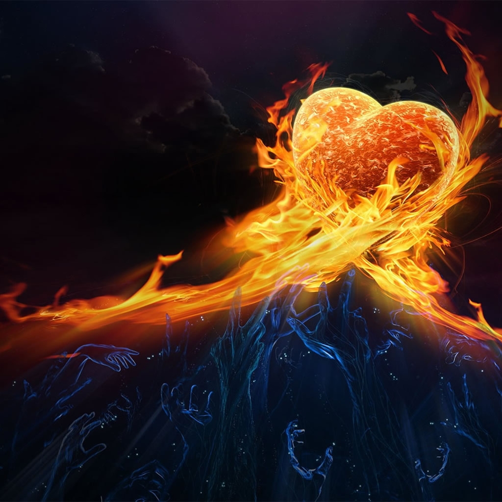 Heart in Fire for 1024 x 1024 iPad resolution