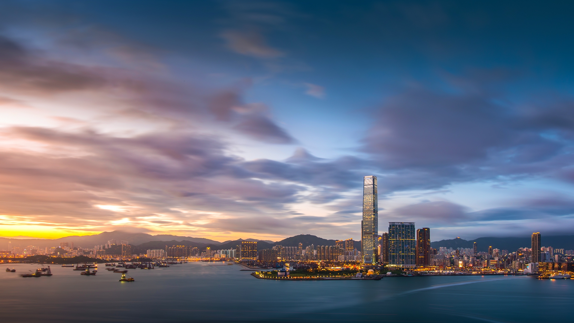 Hong Kong Sunset for 1920 x 1080 HDTV 1080p resolution