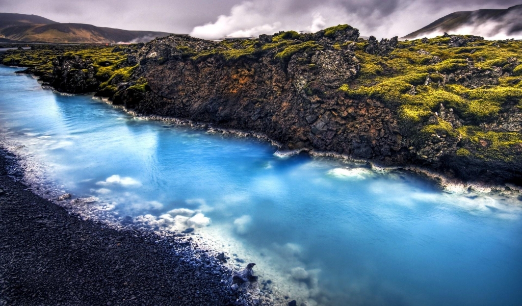 Iceland Landscape the Blue Calcite Stream Near the Geothermal for 1024 x 600 widescreen resolution