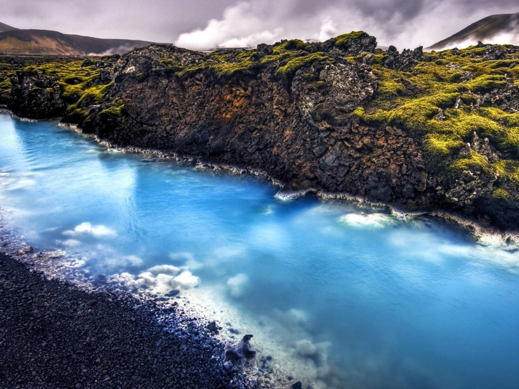 Iceland Landscape the Blue Calcite Stream Near the Geothermal for 1024 x 768 resolution