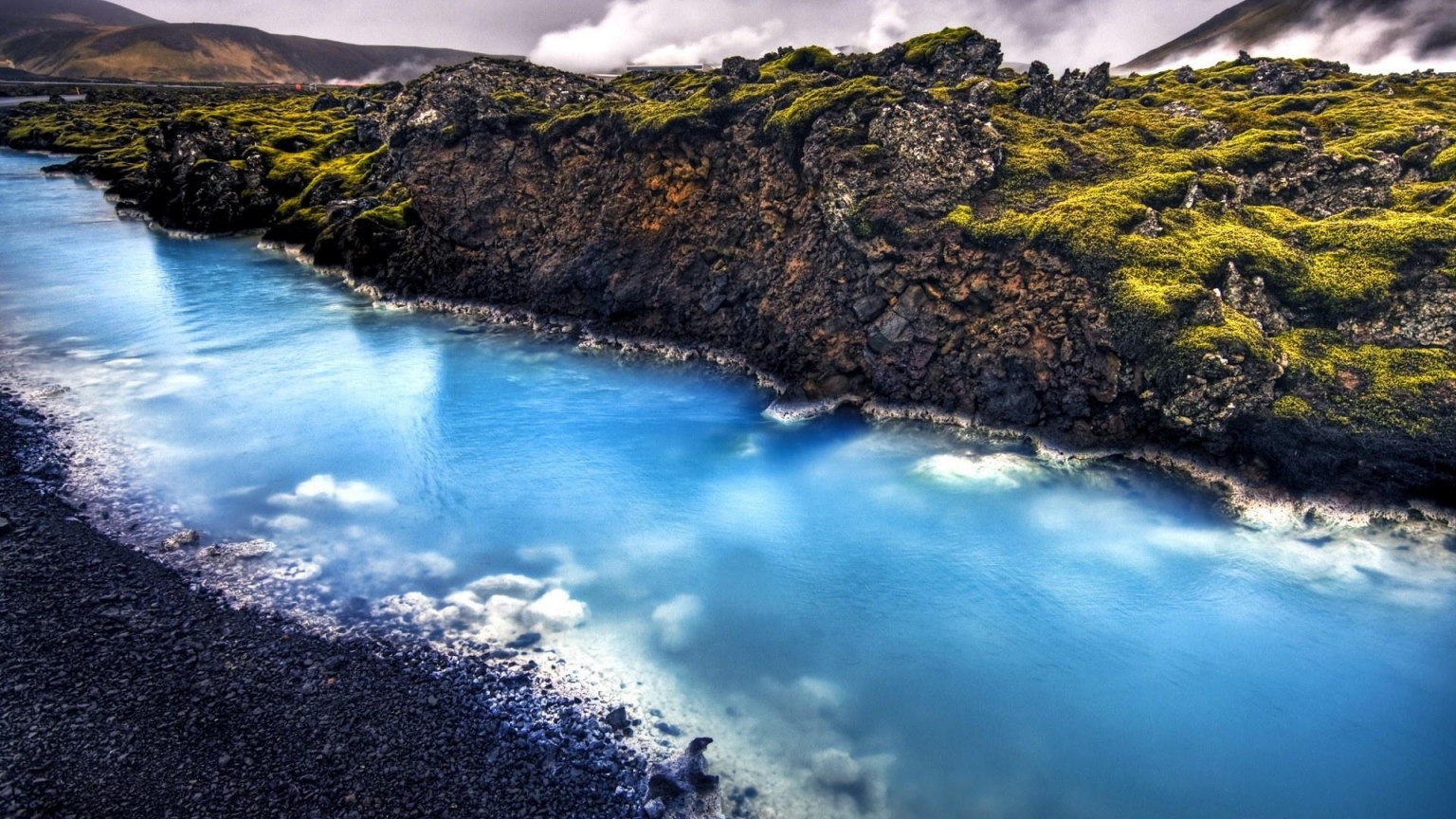 Iceland Landscape the Blue Calcite Stream Near the Geothermal for 1536 x 864 HDTV resolution