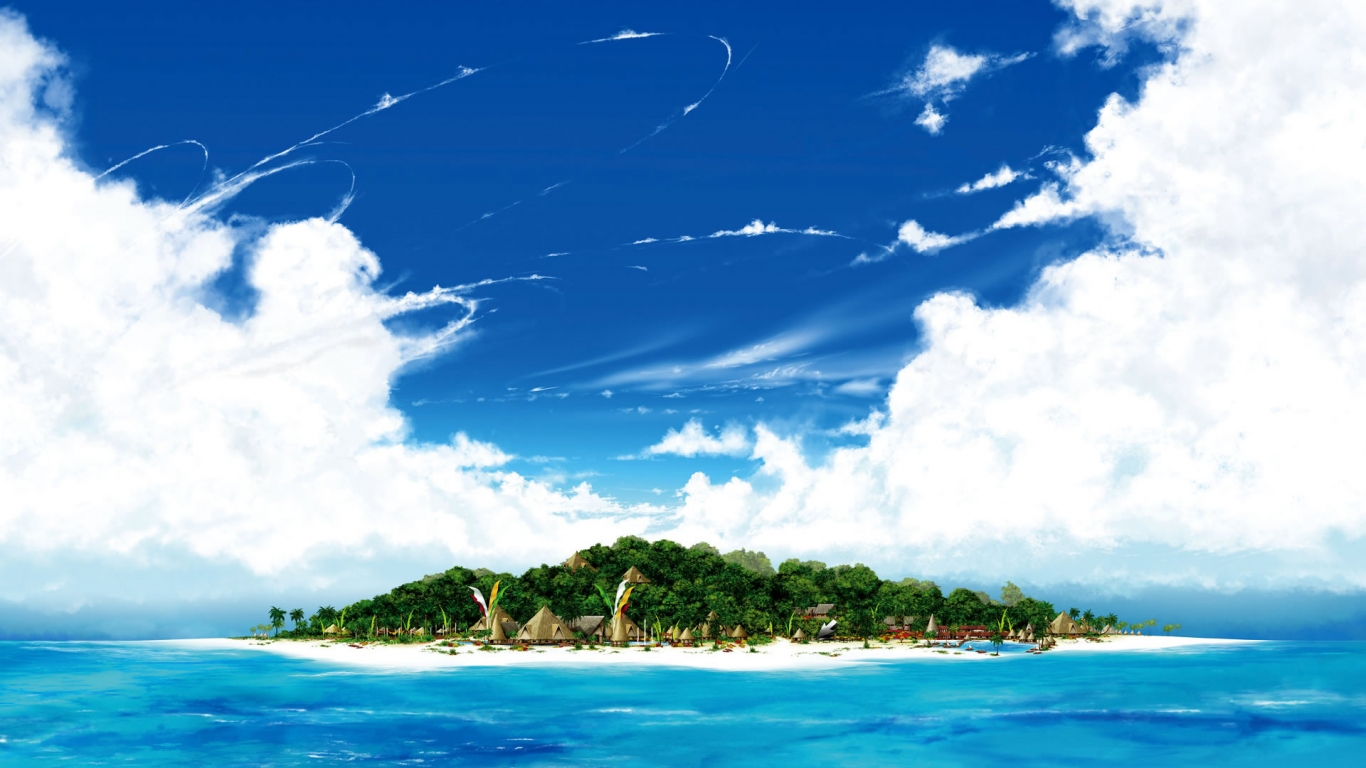 Island Summer Scenary for 1366 x 768 HDTV resolution