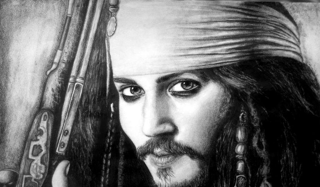 Jack Sparrow Drawing for 1024 x 600 widescreen resolution