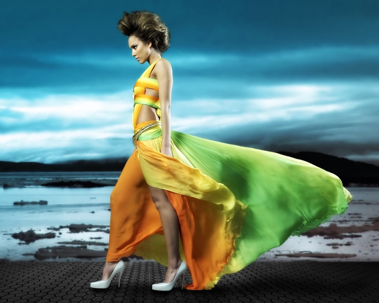 Jessica Alba Raibow Dress for 1280 x 1024 resolution