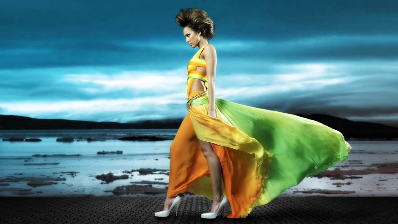 Jessica Alba Raibow Dress for 1280 x 720 HDTV 720p resolution