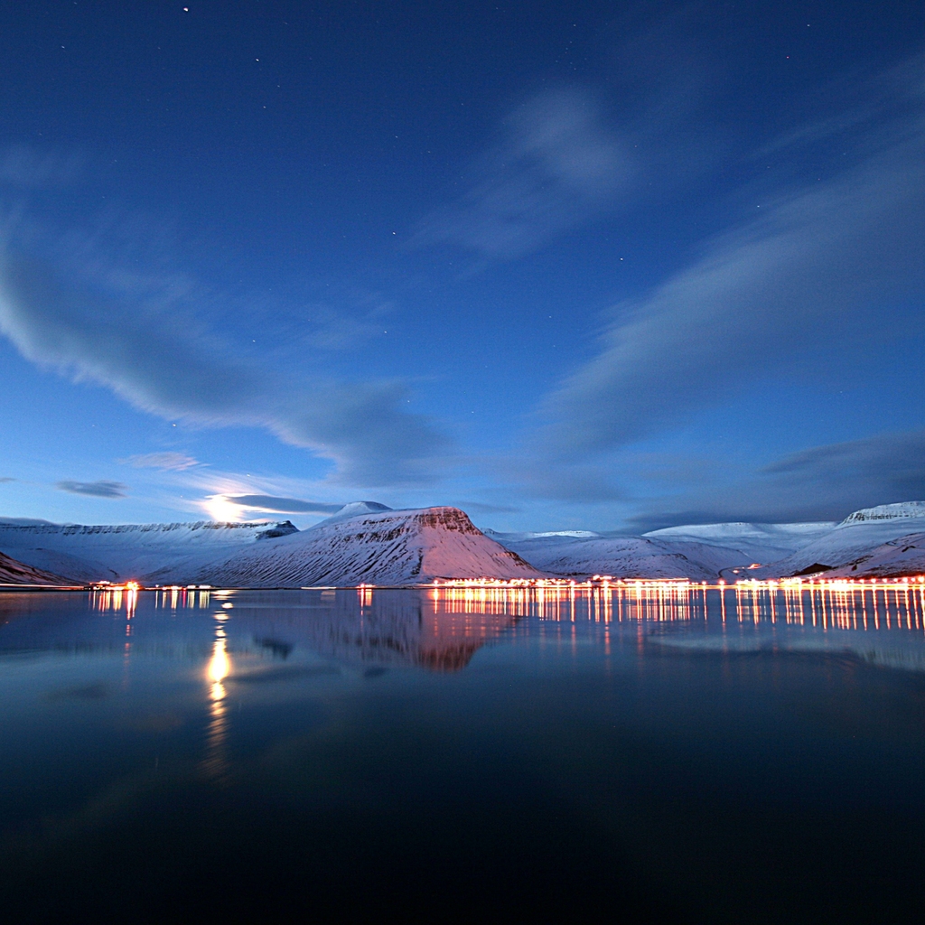 Lake Lights Reflection for 1024 x 1024 iPad resolution