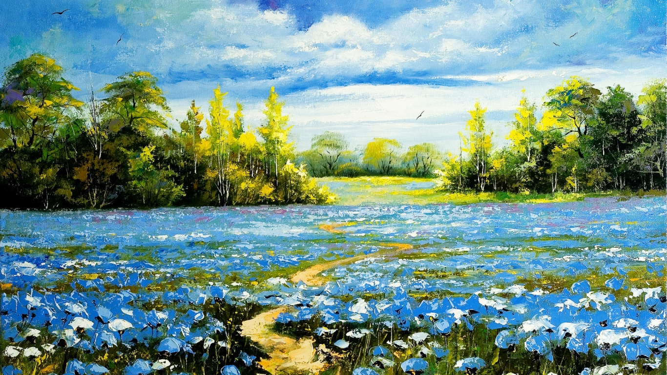 Landscape Oil Painting for 1366 x 768 HDTV resolution