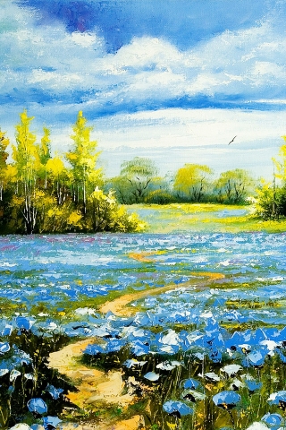 Landscape Oil Painting for 320 x 480 iPhone resolution