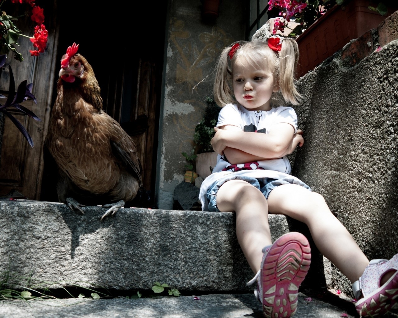 Little Girl and Chicken for 1280 x 1024 resolution