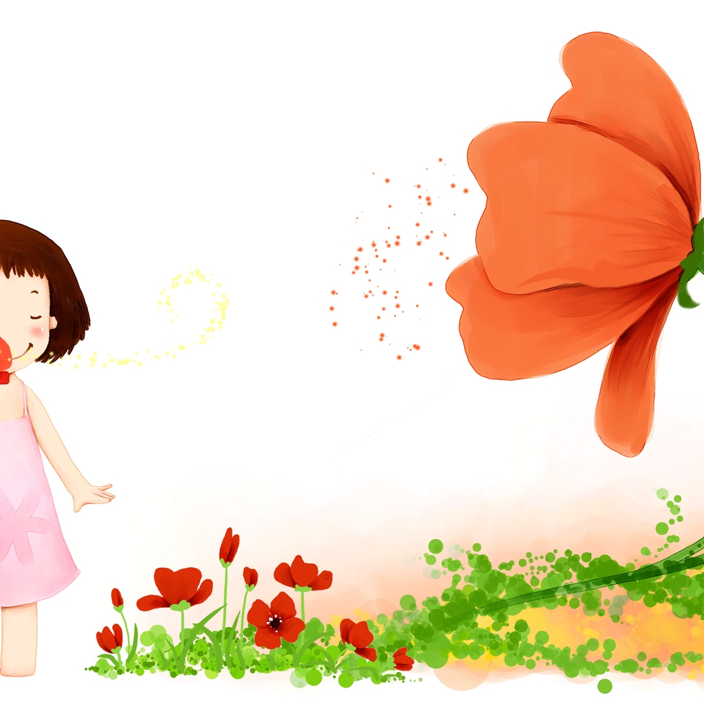 Little Girl with Flowers for 1024 x 1024 iPad resolution
