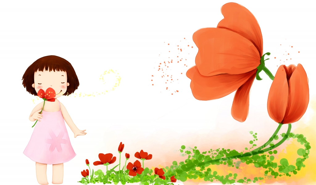 Little Girl with Flowers for 1024 x 600 widescreen resolution