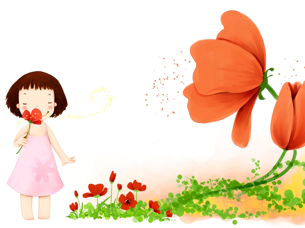 Little Girl with Flowers for 1024 x 768 resolution