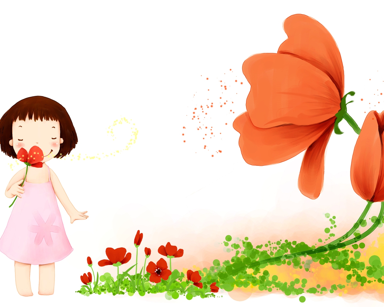 Little Girl with Flowers for 1280 x 1024 resolution