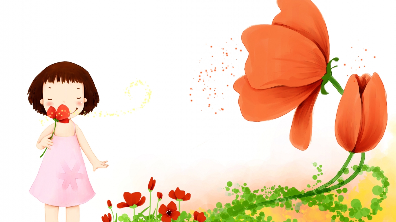 Little Girl with Flowers for 1366 x 768 HDTV resolution