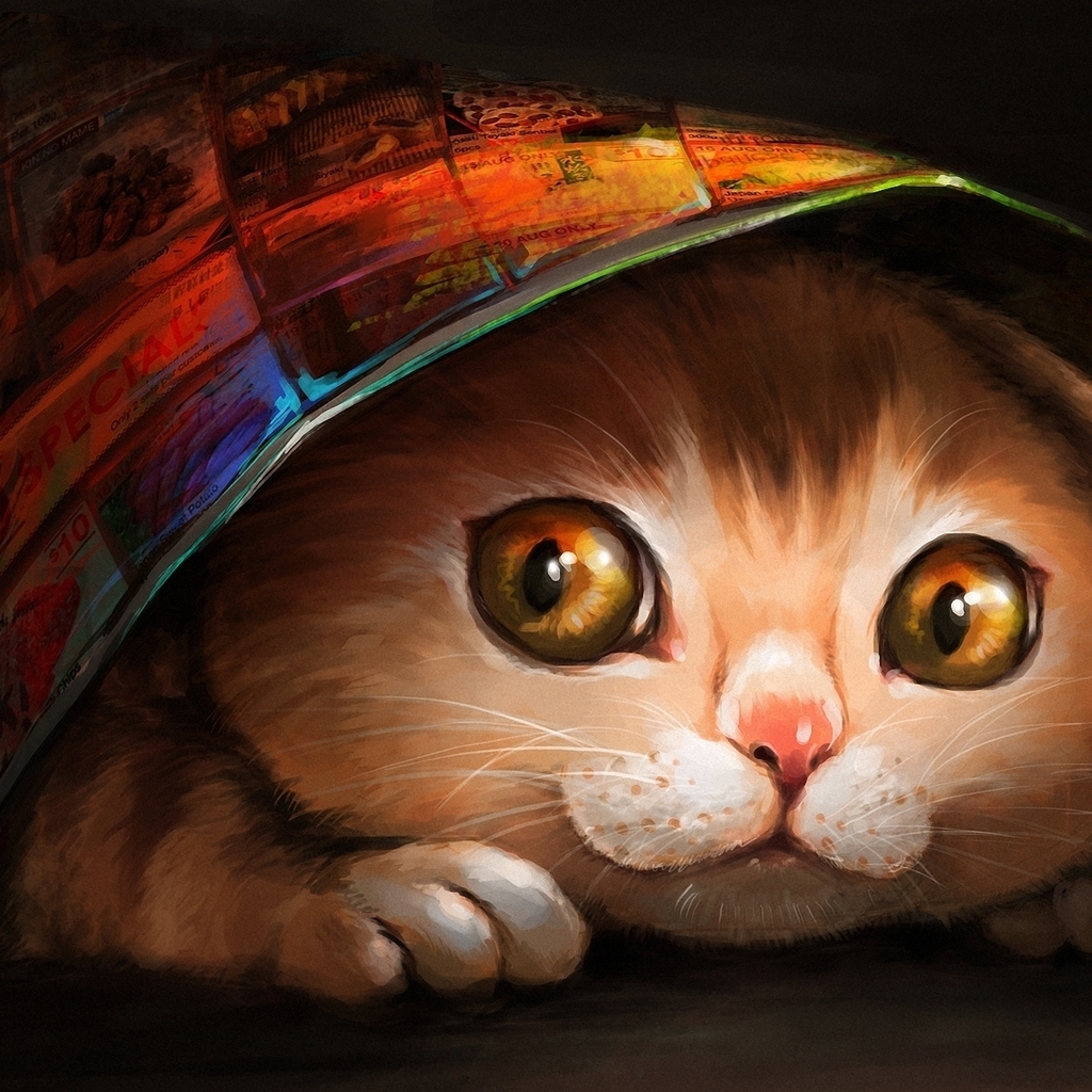 Lovely Cat Painting for 1024 x 1024 iPad resolution