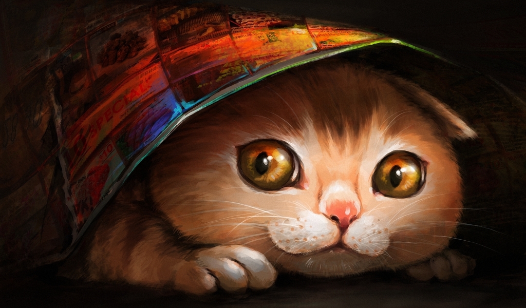 Lovely Cat Painting for 1024 x 600 widescreen resolution