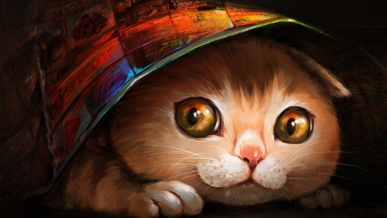Lovely Cat Painting for 1280 x 720 HDTV 720p resolution