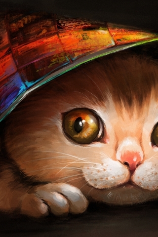 Lovely Cat Painting for 320 x 480 iPhone resolution