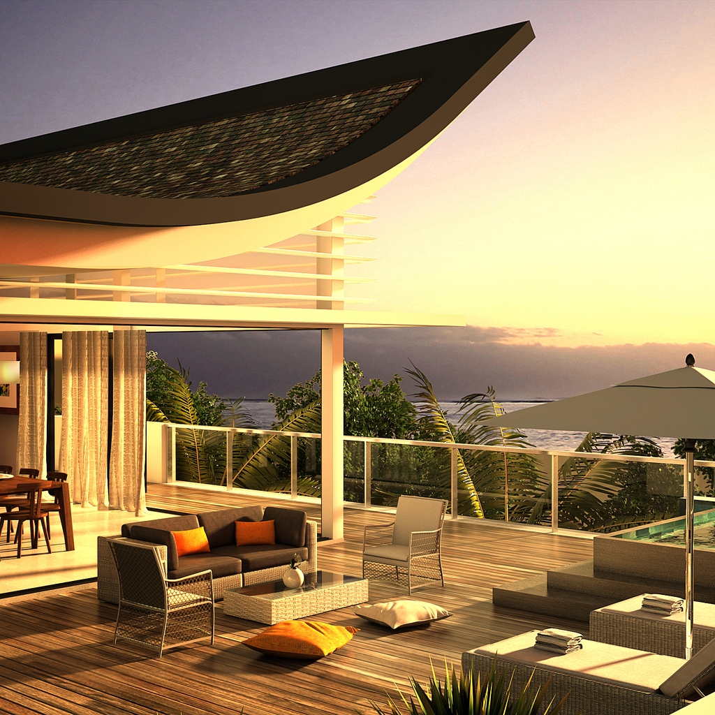Luxury Villa Terrace View for 1024 x 1024 iPad resolution