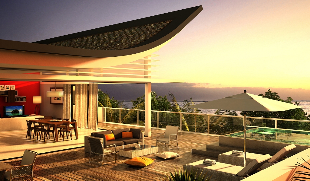 Luxury Villa Terrace View for 1024 x 600 widescreen resolution