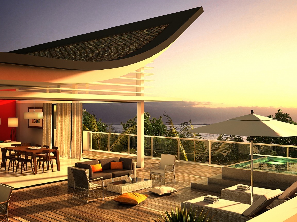 Luxury Villa Terrace View for 1152 x 864 resolution