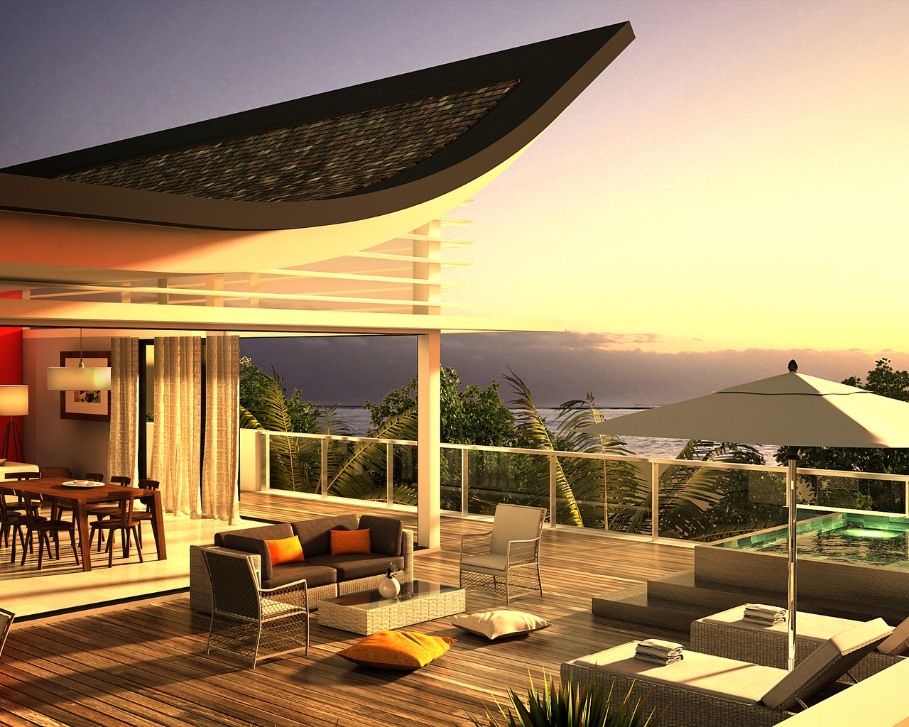 Luxury Villa Terrace View for 1280 x 1024 resolution