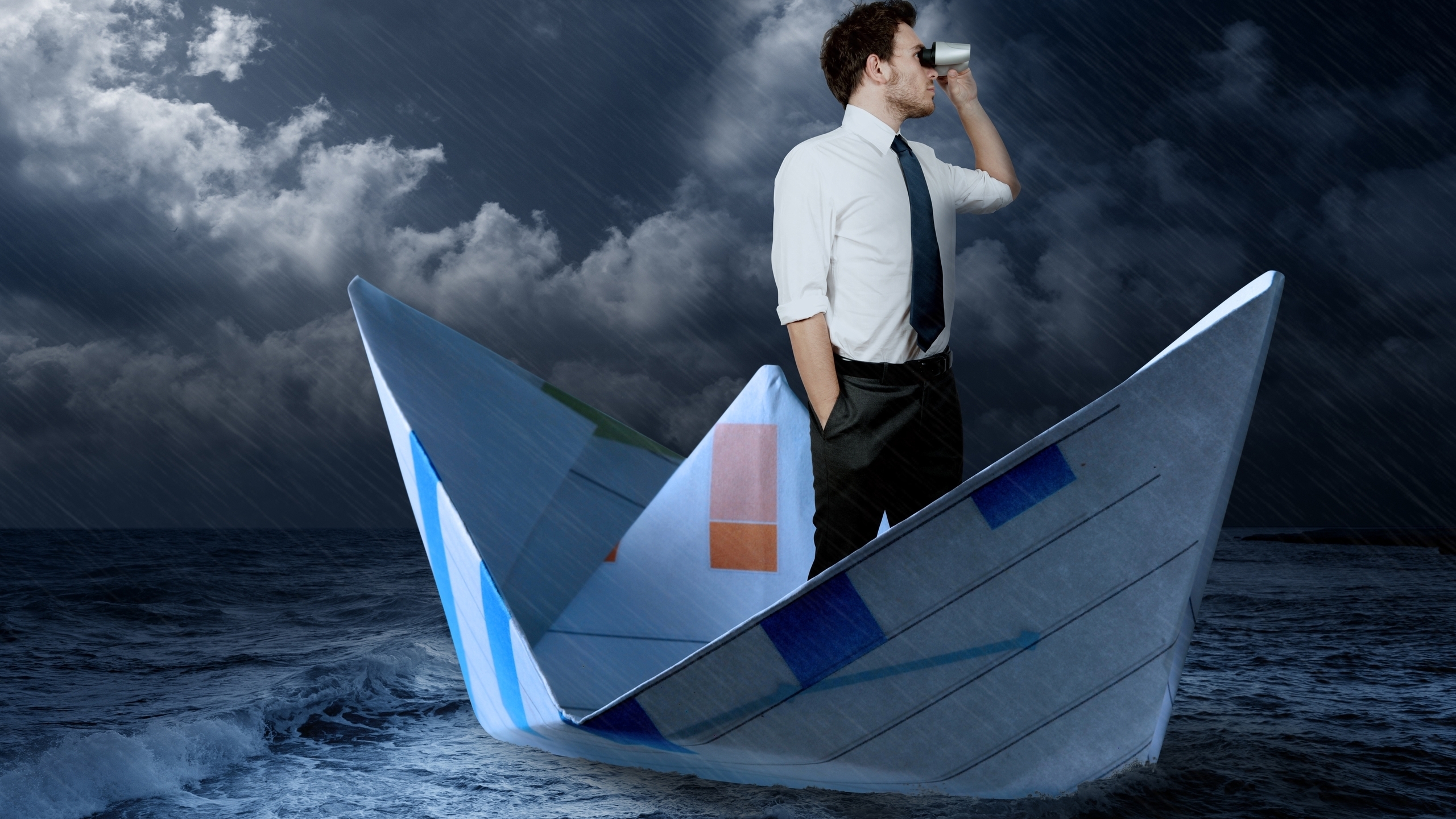Man in Paper Boat for 2560x1440 HDTV resolution