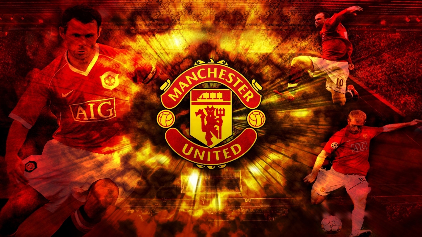 Manchester United Collage for 1366 x 768 HDTV resolution