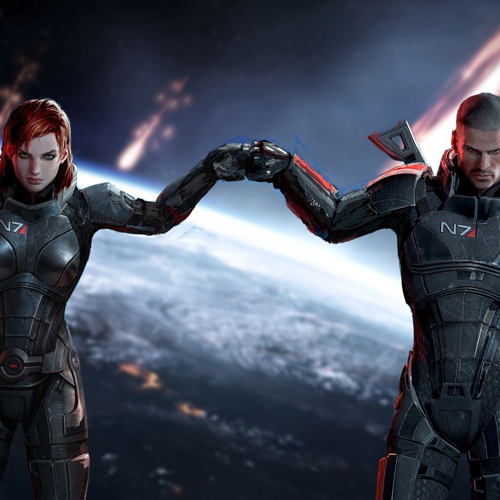 Mass Effect Jane and John Shepard for 1024 x 1024 iPad resolution