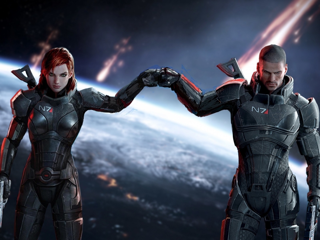 Mass Effect Jane and John Shepard for 1024 x 768 resolution
