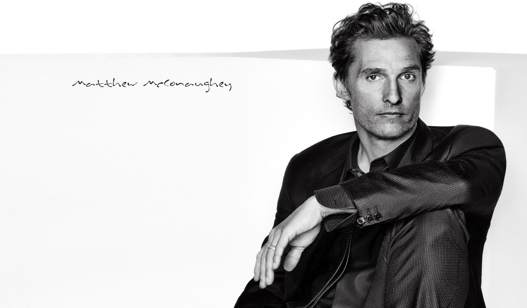 Matthew McConaughey Black and White for 1024 x 600 widescreen resolution