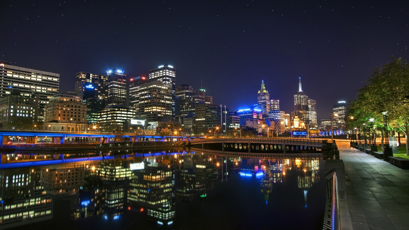 Melbourne Night Landscape for 1366 x 768 HDTV resolution