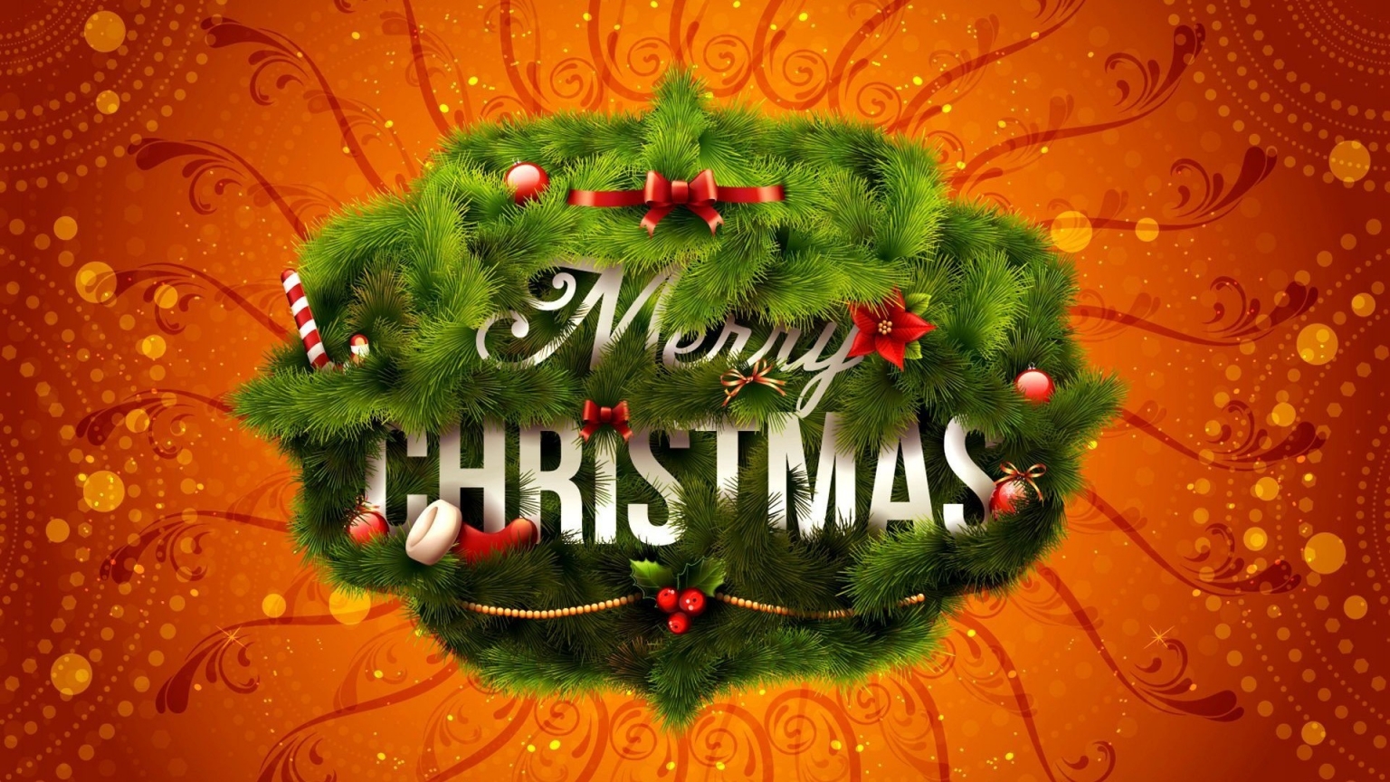 Merry Christmas Wreath for 1536 x 864 HDTV resolution