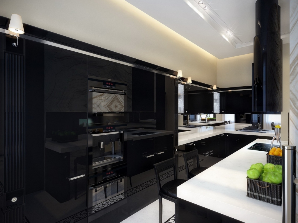 Modern Black and White Kitchen for 1024 x 768 resolution
