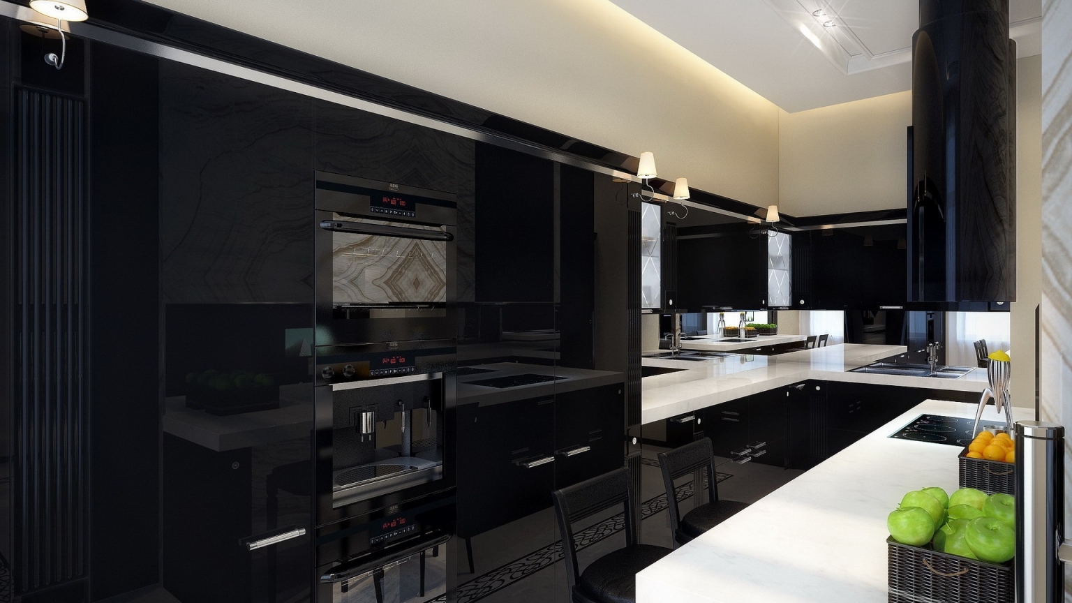 Modern Black and White Kitchen for 1536 x 864 HDTV resolution